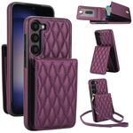 Custodia per telefono RFID con tracolla rombica per Samsung Galaxy S23+ 5G YM015 (viola scuro)
