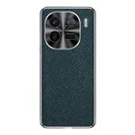 Custodia per telefono in pelle PU con texture incrociata argento bordo vivo iQOO 12 Pro (verde scuro)