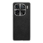 Custodia per telefono in pelle PU con texture incrociata argento bordo vivo iQOO 12 Pro (nera)