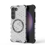 Custodia per telefono antiurto con anello magnetico a nido d'ape per Samsung Galaxy S23 5G (bianco)