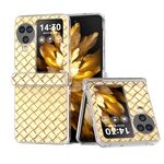 Per OPPO Find N3 Flip 3 in 1 Custodia per telefono in PU con cornice trasparente con trama intrecciata (Oro)