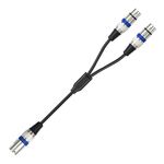 2055YMFF-05 Cavo audio XLR da 3 pin maschio a doppia femmina, lunghezza: 50 cm (nero+blu)