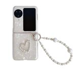 Per OPPO Find N3 Flip Custodia per telefono con motivo a cuore e texture a conchiglia perlescente con braccialetto (bianco)