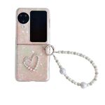 Per OPPO Find N3 Flip Custodia per telefono con motivo a forma di conchiglia perlescente con motivo a cuore e braccialetto (rosa)