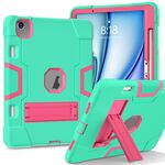 Per iPad Air 11 2024 Custodia per tablet PC in silicone acrilico a colori a contrasto con supporto (verde menta, rosa rossa)