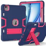 Per iPad Air 11 2024 Custodia per tablet PC in silicone acrilico con colori a contrasto con supporto (blu navy, rosa rossa)