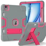 Per iPad Air 11 2024 Custodia per tablet PC in silicone acrilico a colori a contrasto con supporto (grigio rosa rosso)