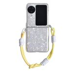 Per OPPO Find N3 Flip Custodia per telefono con fibbia laterale con texture a conchiglia perlescente e braccialetto arcobaleno (bianco)