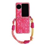 Per OPPO Find N3 Flip Custodia per telefono con fibbia laterale con texture a conchiglia perlescente e braccialetto arcobaleno (Rosso)