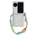 Per OPPO Find N3 Flip Custodia per telefono con fibbia laterale e texture a conchiglia perlescente con braccialetto arcobaleno (beige)