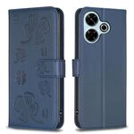 Per Xiaomi Poco M6 4G / Redmi 13 4G Custodia per telefono in pelle goffrata a quattro foglie (blu)