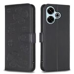 Per Xiaomi Poco M6 4G / Redmi 13 4G Custodia per telefono in pelle goffrata a quattro foglie (nera)