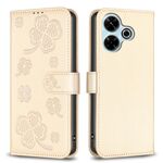Per Xiaomi Poco M6 4G / Redmi 13 4G Custodia per telefono in pelle goffrata a quattro foglie (oro)