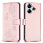 Per Xiaomi Poco M6 4G / Redmi 13 4G Custodia per cellulare in pelle goffrata a quattro foglie (rosa)