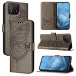 Custodia per telefono in pelle con farfalla in rilievo per Asus ROG Phone 8 (grigio)