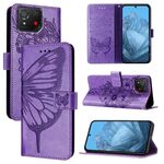Per Asus ROG Phone 8 Custodia in pelle con motivo a farfalla in rilievo (viola)
