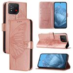 Per Asus ROG Phone 8 Custodia in pelle con motivo a farfalla in rilievo (oro rosa)