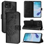 Per Asus Zenfone 11 Ultra Custodia in pelle con motivo a farfalla in rilievo (nero)