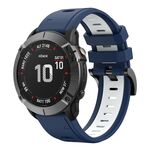 Per Garmin Fenix 6X 26mm Cinturino sportivo in silicone bicolore (blu notte + bianco)