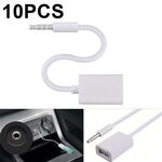 10 PCS Y-1502 Cavo audio AUX per auto da 14 cm a cavo adattatore USB da 3,5 mm per auto (bianco)