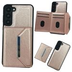 Per Samsung Galaxy S22+ 5G Custodia per telefono con fibbia in metallo tinta unita con slot per schede (oro rosa)