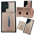 Per Samsung Galaxy S22 Ultra 5G Custodia per telefono con fibbia in metallo tinta unita con slot per schede (oro rosa)