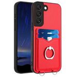 Custodia per telefono con porta carte ad anello per Samsung Galaxy S22+ 5G R20 (rossa)
