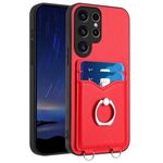 Custodia per telefono con porta carte di credito Ring per Samsung Galaxy S22 Ultra 5G R20 (rossa)