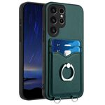 Custodia per telefono con porta carte ad anello per Samsung Galaxy S22 Ultra 5G R20 (verde)