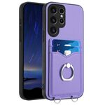Custodia per telefono con porta carte ad anello per Samsung Galaxy S22 Ultra 5G R20 (viola)