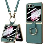 Custodia per telefono in pelle galvanica integrata GKK per Samsung Galaxy Z Flip6 con anello/cinturino (verde)