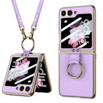 Per Samsung Galaxy Z Flip6 GKK Custodia per telefono in pelle galvanica integrata con anello/cinturino (viola)