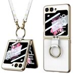 Per Samsung Galaxy Z Flip6 GKK Custodia per telefono in pelle galvanica integrata con anello/cinturino (bianco)