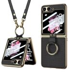 Per Samsung Galaxy Z Flip6 GKK Custodia per telefono in pelle galvanica integrata con anello/cinturino (nero)