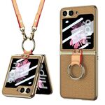 Per Samsung Galaxy Z Flip6 GKK Custodia per telefono in pelle galvanica integrata con anello/cinturino (giallo)