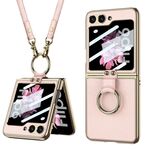 Custodia per telefono in pelle galvanica integrata GKK per Samsung Galaxy Z Flip6 con anello/cinturino (rosa)