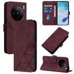 Custodia per cellulare in pelle con custodia a tracolla 3D in rilievo per vivo X100 Pro (vino rosso)