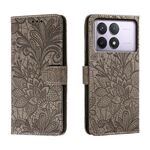 Per Xiaomi Redmi K70 Custodia in pelle con stampa floreale in pizzo (grigio)
