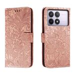 Custodia per cellulare in pelle con vibrazione in rilievo con fiori in pizzo Xiaomi Redmi K70 (oro rosa)