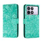 Custodia per cellulare in pelle con vibrazione in rilievo con fiori in pizzo per Xiaomi Redmi K70 (verde)