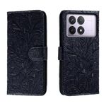 Custodia per cellulare in pelle con vibrazione in rilievo con fiori in pizzo Xiaomi Redmi K70 (blu scuro)