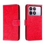 Custodia per cellulare in pelle con vibrazione in rilievo con fiori in pizzo per Xiaomi Redmi K70 (rossa)