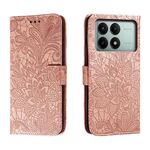 Per Xiaomi Redmi K70E Custodia per telefono in pelle con vibrazione in rilievo con fiori in pizzo (oro rosa)