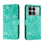 Custodia per cellulare in pelle con vibrazione in rilievo con fiori in pizzo per Xiaomi Redmi K70E (verde)