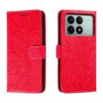 Custodia per telefono in pelle con vibrazione in rilievo con fiori in pizzo per Xiaomi Redmi K70E (rossa)