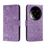Custodia per cellulare in pelle con vibrazione in rilievo con fiori Ultra Lace per Xiaomi 14 (viola)