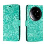 Custodia per cellulare in pelle con vibrazione in rilievo con fiori Ultra Lace per Xiaomi 14 (verde)