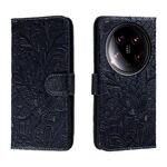 Custodia per telefono in pelle con vibrazione in rilievo con fiori Ultra Lace per Xiaomi 14 (blu scuro)