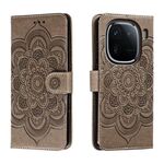 Custodia in pelle per telefono con motivo in rilievo Sun Mandala per vivo iQOO 12 (grigio)