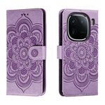 Per vivo iQOO 12 Custodia in pelle con motivo a rilievo Sun Mandala (viola)